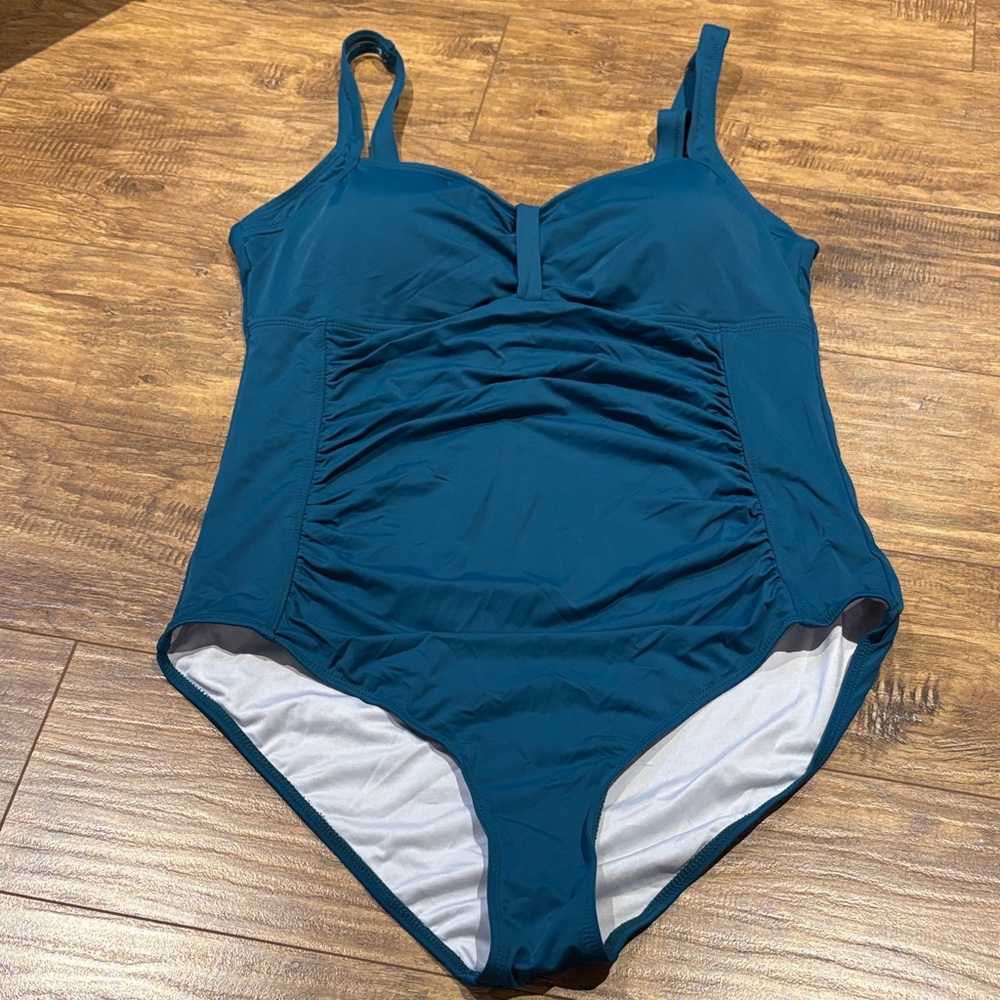 Teal Women's One Piece Swimsuit front ruching new with tags